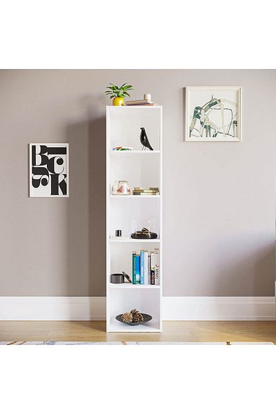 Modern home Bookcase and accessory Display Unit of wood 5Tier white