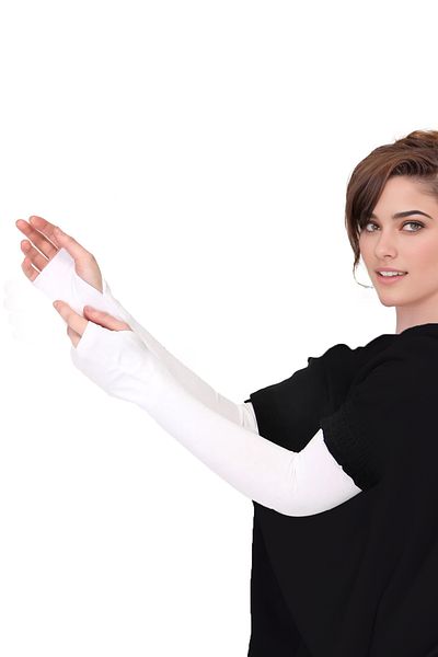 Sonbaharmoda Finger Snap Combed Flexible Lycra Sleeve 1 Pair White Unisex