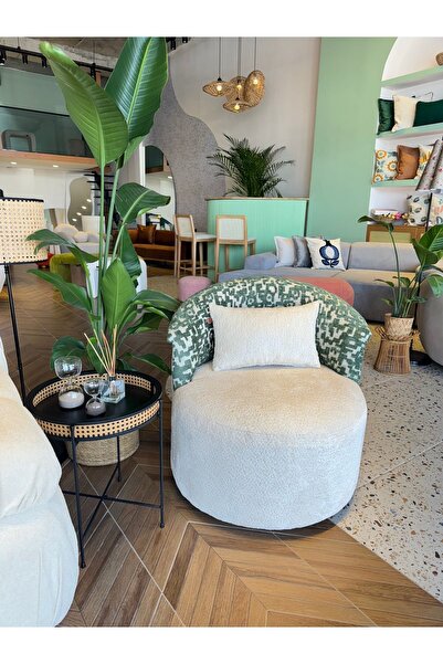 S Home Design Concept Cherry Döner Berjer, Desenli Teddy, Krem - Yeşil