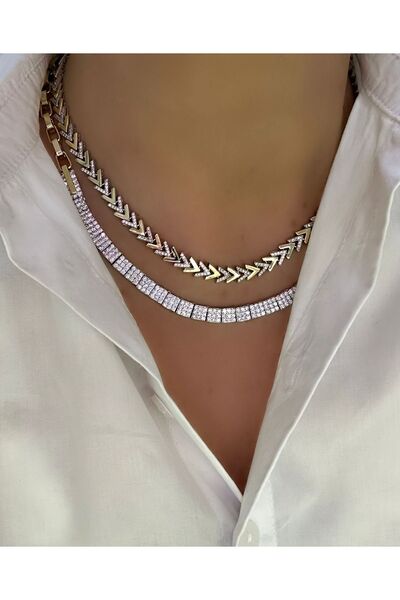 MAT STORE ZİRKON TAŞLI V MODEL KOLYE KUYUMCU İŞÇİLİĞİ  45-48 CM