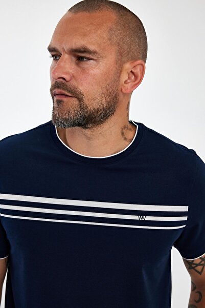 ENQUE Чоловіча базова футболка з коміром-стійкою Comfort, довга, темно-синя