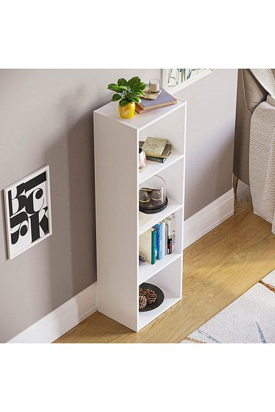 Modern home Bookcase and accessory Display Unit of wood 4Tier white