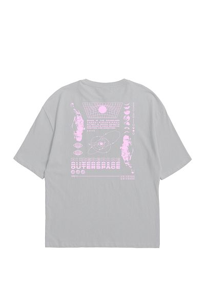 Eazy Co Eazy Gray Outer Space Unisex Oversize Printed Short Sleeve T-shirt