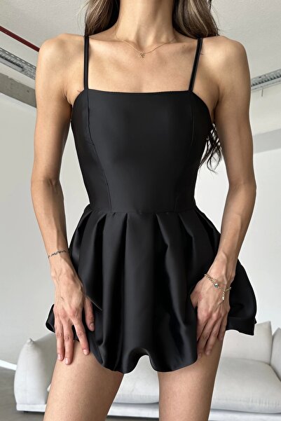 Eka Rochie mini din satin negru cu pantaloni scurți cu balon, damă, 1026-221509