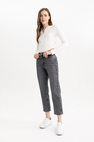 DeFacto Mary Vintage Jeanshose mit hoher Taille und gerader Passform in Knöchellänge - B4195ax23wn