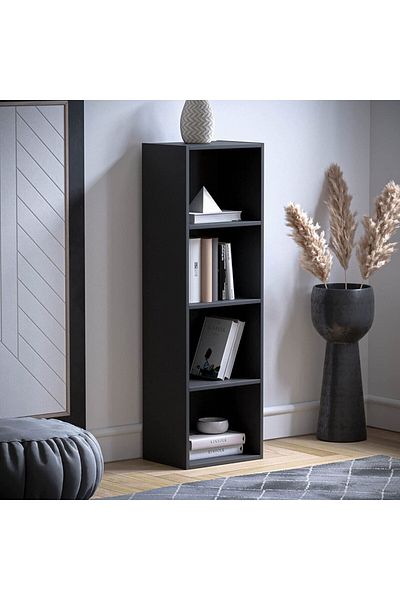 Modern home Bookcase and accessory Display Unit of wood 4Tier Black