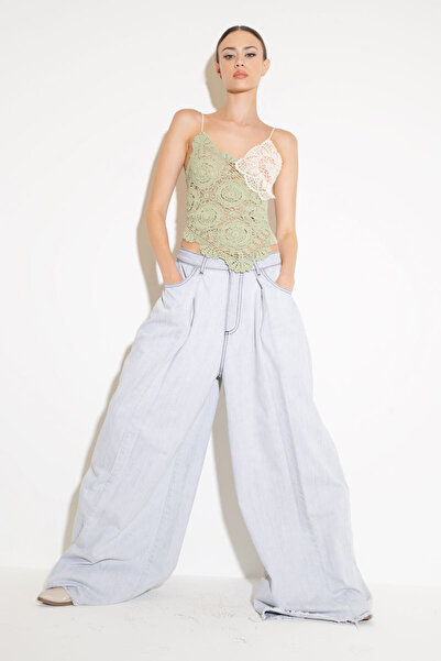 Kikiriki Yüksek Bel Paçası Geniş Kot Pantolon