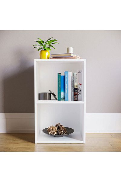 Modern home Bookcase and accessory Display Unit of wood 2Tier white