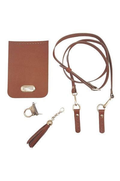 angel çanta aksesuar Angel Bag - Genuine Leather, Tasseled Handle, Adjustable Tan Color Light Gold Metal Accessory Set