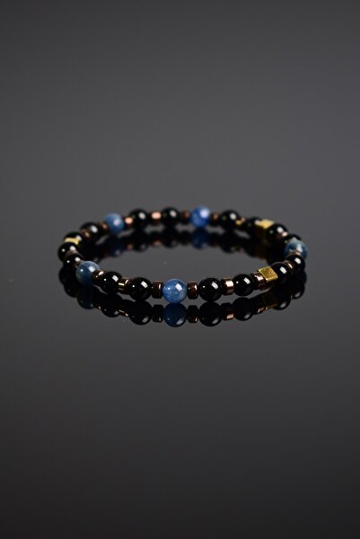 Safnaturel Kıyanit - Turmalin - Hematit Doğal Taş Unisex Bileklik