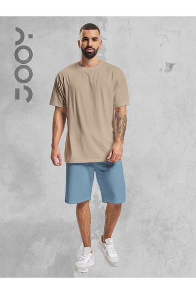 Jooy Company Σετ μπλουζάκι Oversize σε μπεζ και μπλε χτενισμένο βαμβακερό σορτς