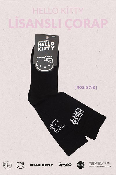 Hello Kitty ROZ-87/3 Patterned Licensed Black Socks