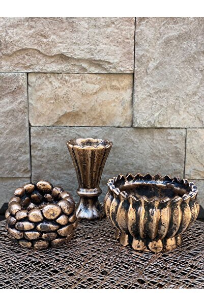 Peramari Σετ Διακοσμητικό Τριπλό Βάζο από Πολυεστέρα - Χάλκινο Μαύρο Αντίκα