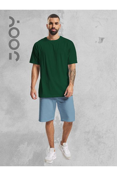 Jooy Company Σετ πράσινο oversize μπλουζάκι και μπλε χτενισμένο βαμβακερό σορτς