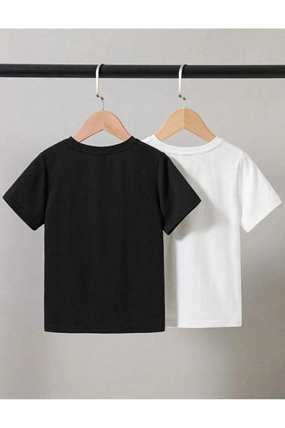 DAXİS Sportwear Company Set de tricou imprimat din 2 piese alb-negru pentru băieți/fete