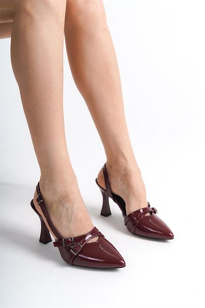 Ayakkabı Fuarı Elit Mst343R - Pantofi cu toc clasic Burgundy pentru femei