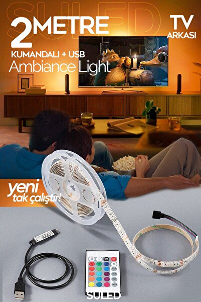 SULED 2 Metre TV Arkası & Dekoratif Ortam Ambiyans Aydınlatması Kumanda Kontrollü Tak Çalıştır Şerit Led