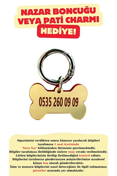 JesPawty Sarı Aynalı Kemik Isimli Kedi Köpek Künyesi ( Kendi Künyeni Tasarla )