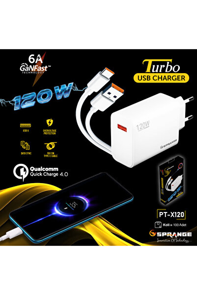 SPRANGE 120W Ultra Hızlı TYPE-C Şarj Aleti USB To TYPE-C
