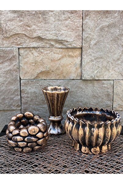 Peramari Σετ Διακοσμητικό Τριπλό Βάζο από Πολυεστέρα - Χάλκινο Μαύρο Αντίκα