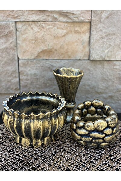 Peramari Χρυσό Μαύρο Αντίκα - Διακοσμητικό Σετ Τριών Βάζων από Πολυεστέρα