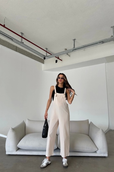 Eka Μπεζ Γυναικεία Λεπτή Ολόσωμη φόρμα - Μπροστινή Τσέπη 0022-0001