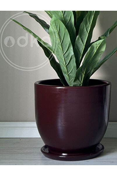 odka 10litre Saksı Tabaklı Çap: 25cmx Yükseklik: 23cm Bordo