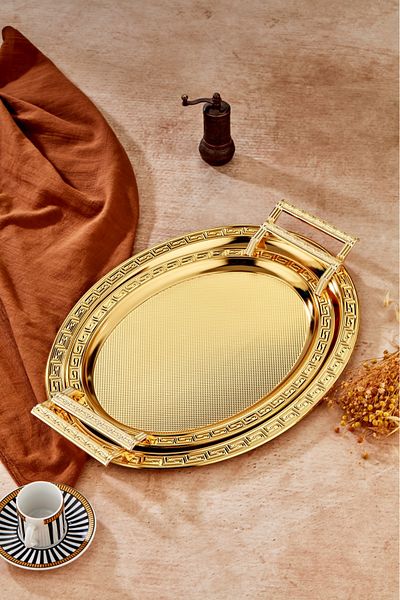 Cooker Custom Luxury Oval Stainless Steel Gold Tray (Large Size)