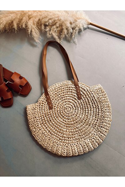 moneta boutique Geantă de plajă și umăr din paie rotundă din rafie