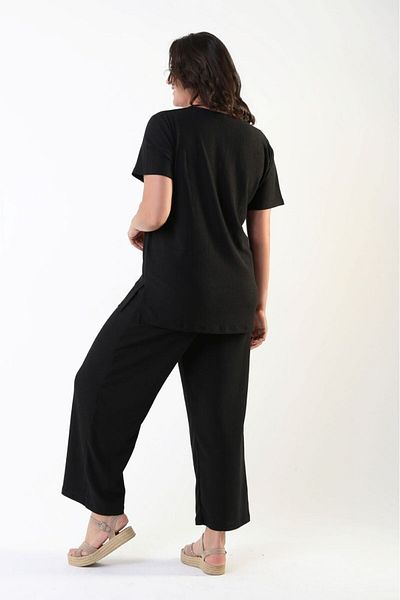 wear treasure بدلة نسائية سوداء بمقاس كبير من القماش الملتوي وطويلة مكونة من قطعتين