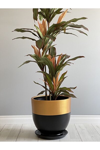 odka 10litre Saksı Tabaklı Çap: 25cmx Yükseklik: 23cm Siyah Gold