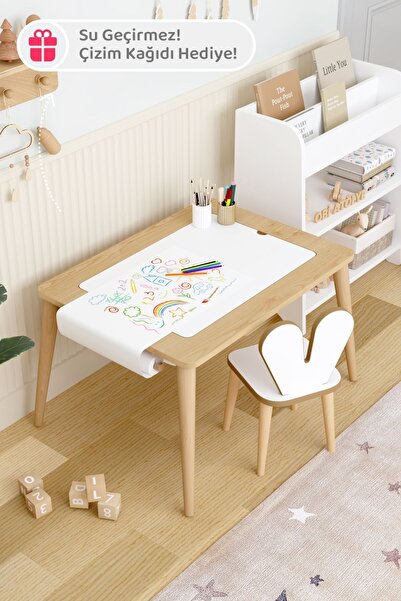 OBİ Atölye Ahşap Oyun Aktivite Masası 1 Sandalyeli Suya Dayanıklı Çocuk Masas...