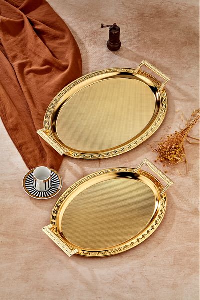 Cooker Custom Luxury Oval Stainless Steel Gold Tray (Large Size)