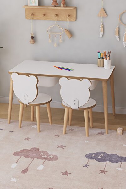 OBİ Atölye Çocuk Oyun Aktivite Masası 2 Sandalyeli Çekmeceli Çocuk Masası - Panda