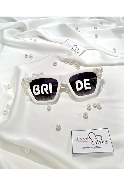 LoveStore Special Design Bridal Sunglasses - Bride Photo Shoot Accessory with Pearls and Writing