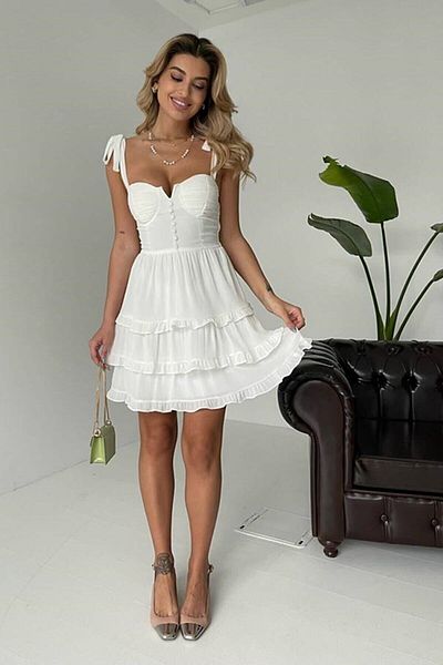 FASHION COCKTAIL Φόρεμα με λευκό κουμπί με ελαστικό λουράκι και διπλωμένο πίσω μέρος