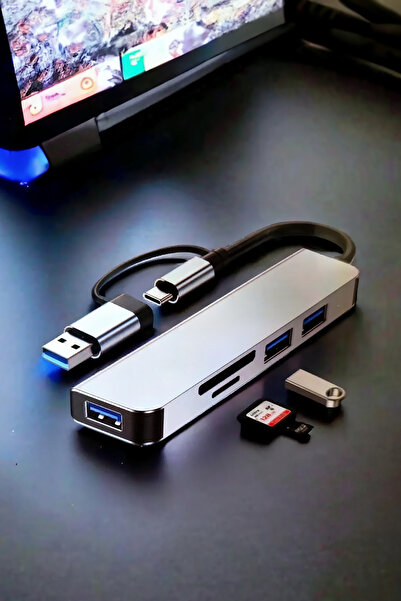 Soillium 7IN1 Type-C To USB 3.0 Sd Tf Pd Kart Okuyucu Çevirici Dönüştürücü Taşınabilir OTG Adaptör