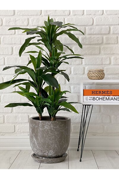 odka 10litre Saksı Tabaklı Çap: 25cmx Yükseklik: 23cm Mia Vizon Mermer Desenli