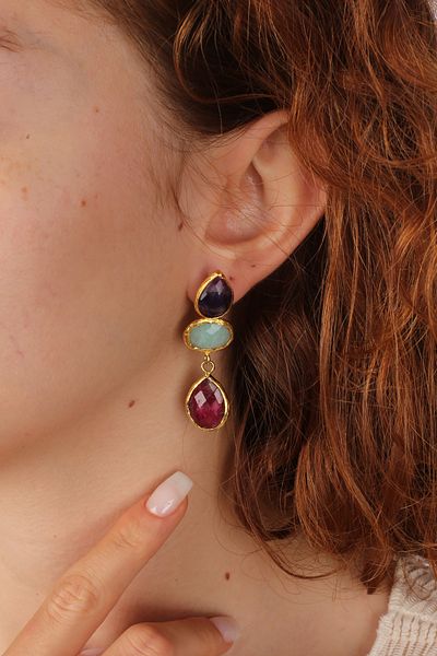 Feyz Tasarım Amazonite Ruby Amethyst Special Design Earrings