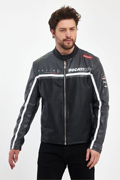 Black Level Чоловічий принт - шкіряна куртка-бомбер з застібкою-блискавкою та підкладкою