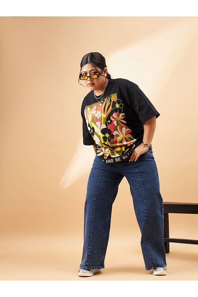 Sassafras By Styli Plus High Rise Seam Detail Straight Jeans