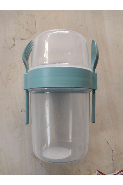 Titiz Plastik Green Muesli Container - With Spoon and Fork, 1100ml Take "n" Go