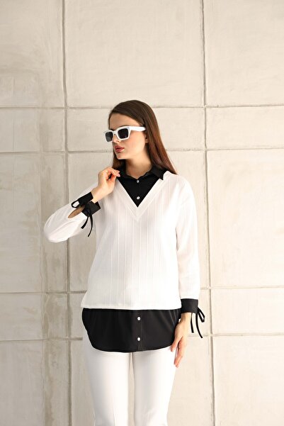 STİLPİX Dámská dlouhá košile s bílým košilovým límcem