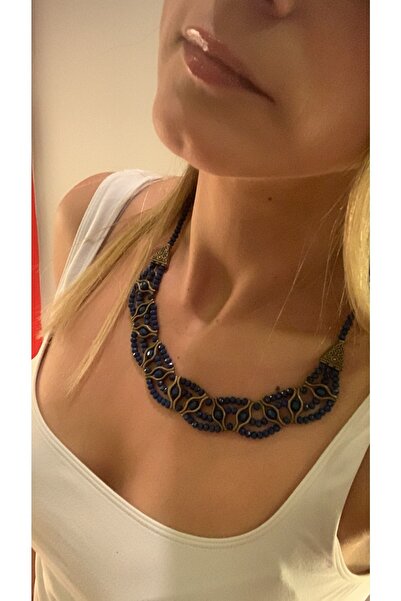 MISS GOLDEN Dark Blue Crystal Stone Copper Necklace Bead Gift
