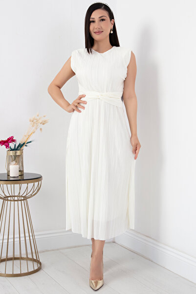 PULLIMM Oval Collar Dress with Shoulder Padding - GRS3448