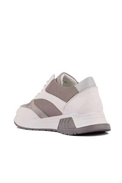 SailLakers - Λευκό δέρμα, γκρι σουέντ ανδρικά παπούτσια casual με κορδόνια 101-7074-H1194