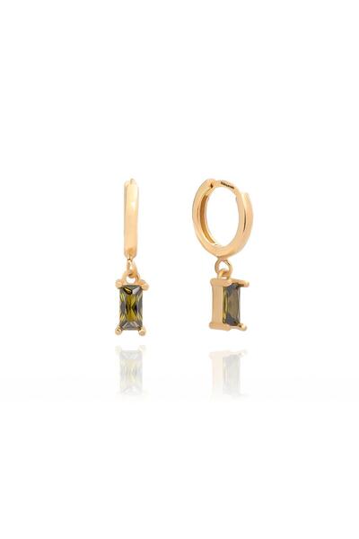 Minamis Silver Peridot Taşı Renkli Ağustos Doğum Taşı Baget Küpe Gold