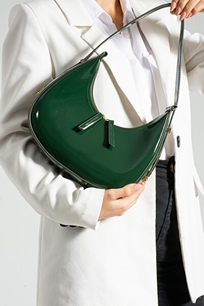 Valu Accessorize Geantă de mână pentru umăr și braț, din piele verde lucioasă...