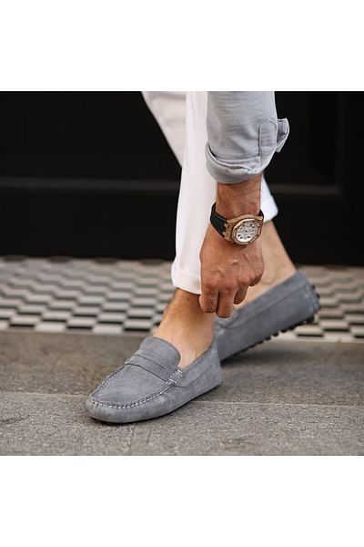 SailLakers Grey Suede Leather Men's Loafer Shoes