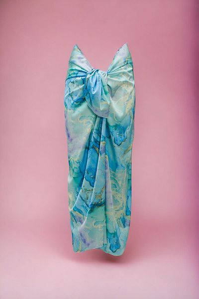 pistore Nou Sezon - Rochie de plajă pentru femei din satin cu model fum turcoaz Pareo lung